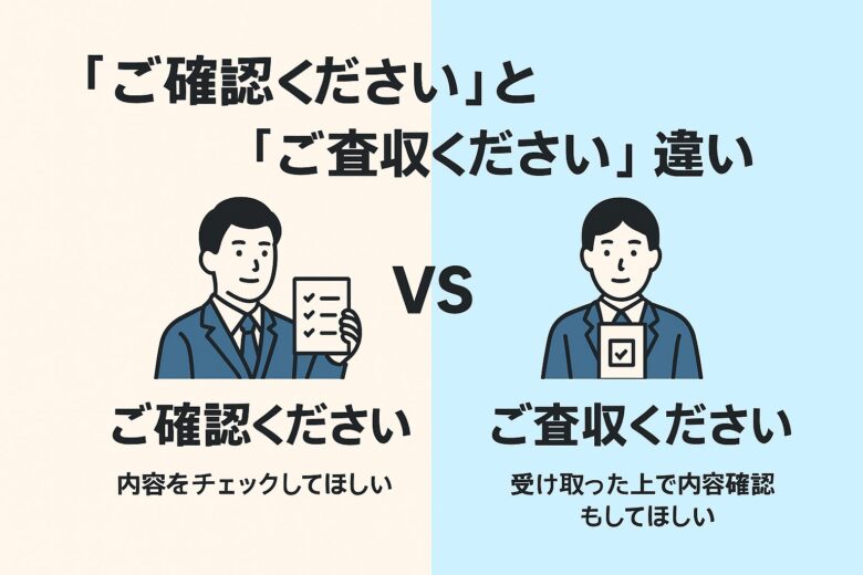ご確認くださいとご査収くださいの違いをわかりやすく説明した図解(ビジネスメール例文つき)